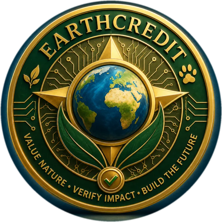 The EarthCredit coin: “Value nature · Verify impact · Build the future”