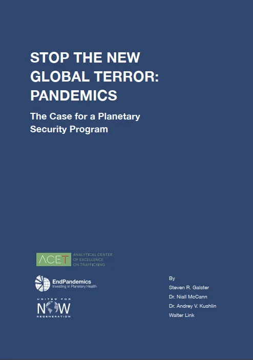 Cover of the white paper “Stop the New Global Terror: Pandemics. The Case for a Planetary Security Program”